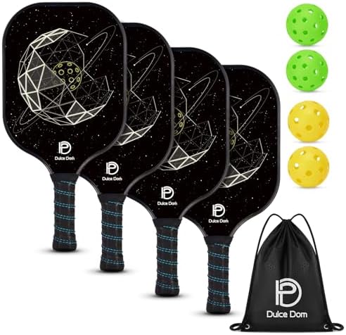 Dulce Dom Pickleball Paddles Set of 4 - USAPA Approved, Fiberglass/Carbon Fiber Pickleball Rackets, Perfect for Beginner