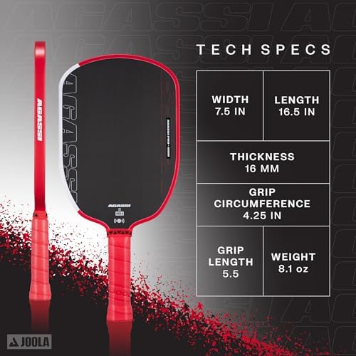 JOOLA Agassi PRO IV Pickleball Paddle - Carbon Fiber Surface Increases Spin & Control - UPA-A Certified - SK Film for Po