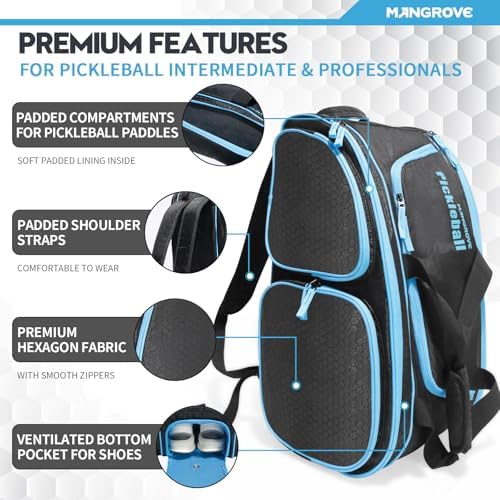 Mangrove 2025 Pickleball Backpack Fits 4+ Paddles & Accessories, Large Paddle Bag with Fence Hook, Extra Pockets, Ventil