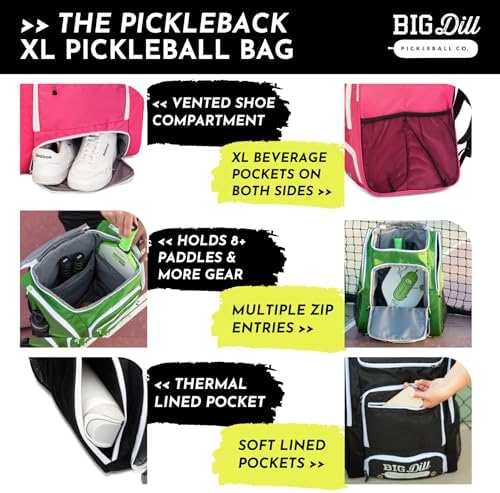 Big Dill Pickleball Backpack for Pickleball Enthusiasts | Large Pickleball Bag with Shoe Compartment for 8+ Paddles & Ac