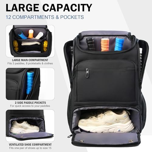 Pickleball Bag Backpack for Men and Women Fits 4+ Paddles SEO Title: Pickleball Bag Backpack for Men and Women: Fits 4+