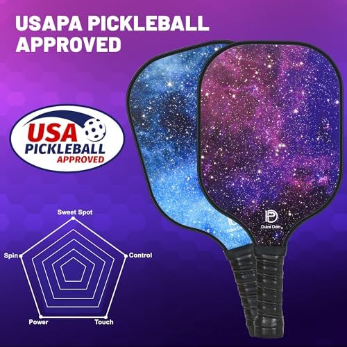 Dulce Dom Pickleball Paddles Set of 4 - USAPA Approved, Fiberglass/Carbon Fiber Pickleball Rackets, Perfect for Beginner