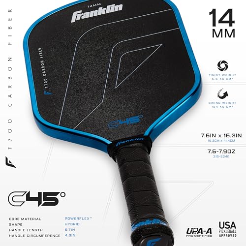 Franklin Sports PRO Pickleball Paddles - C45 Carbon Fiber Series | Pro Player Design | USAP + UPA Approved | Elite Playe - Image 2