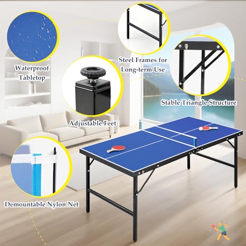 5FT Portable Ping Pong Table, Foldable Indoor/Outdoor Game Table for Adults/Teens, Quick Assembly & Easy Setup - Image 3