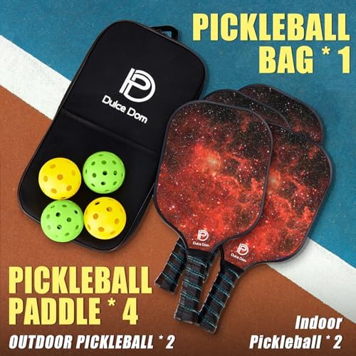 Dulce Dom Pickleball Paddles Set of 4 - USAPA Approved, Fiberglass/Carbon Fiber Pickleball Rackets, Perfect for Beginner
