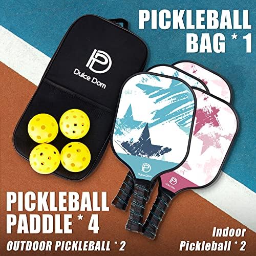 Dulce Dom Pickleball Paddles Set of 4 - USAPA Approved, Fiberglass/Carbon Fiber Pickleball Rackets, Perfect for Beginner