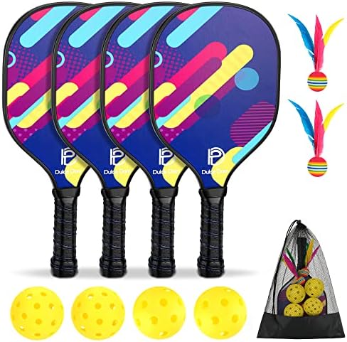 Dulce Dom Pickleball Paddles Set of 4 - USAPA Approved, Fiberglass/Carbon Fiber Pickleball Rackets, Perfect for Beginner