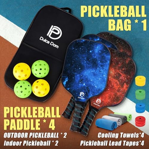 Dulce Dom Pickleball Paddles Set of 4 - USAPA Approved, Fiberglass/Carbon Fiber Pickleball Rackets, Perfect for Beginner