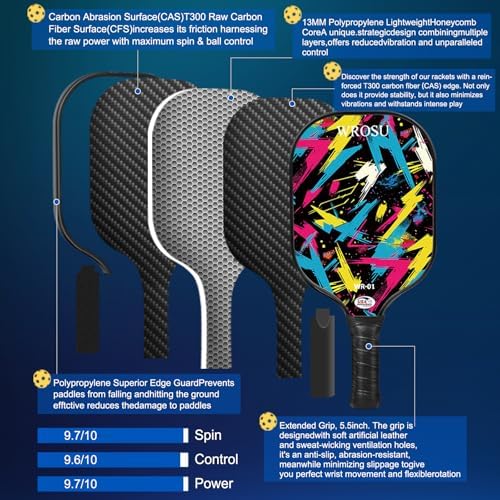 USAPA Approved Carbon Fiber T300 Pickleball Racquet Set for Men, Women, & Kids Light Weight Bag Included