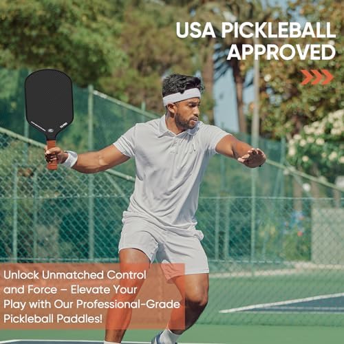 Pickleball Paddle - 3K Raw Carbon Fiber Surface + Carbon Abrasion Surface with High Grit & Spin, Sure-Grip Elongated Han