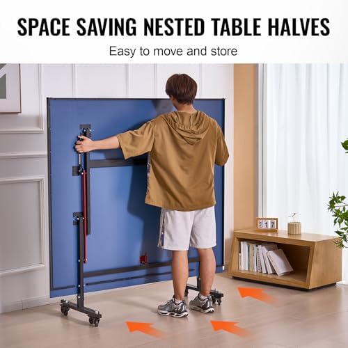 VEVOR Professional Table Tennis Table, Portable MDF Ping Pong Table, Indoor Foldable with Quick Clamp Net, Lockable Whee