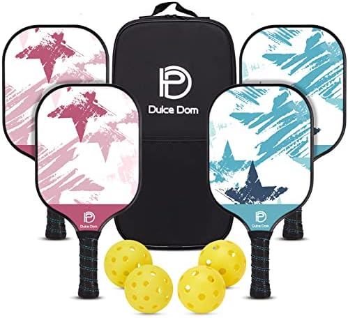 Dulce Dom Pickleball Paddles Set of 4 - USAPA Approved, Fiberglass/Carbon Fiber Pickleball Rackets, Perfect for Beginner