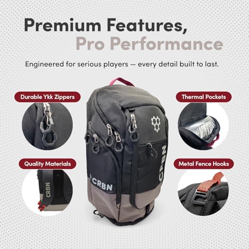 CRBN Pickleball Backpack - Padded Compartment with Space for 3 Paddles, Shoes & More - Pro Team Pickleball Bag
