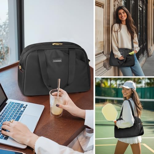 CHICECO Large Black Pickleball Bags - Stylish Paddle Bag for Women with Adjustable Strap, 2-4 Paddles and Shoes