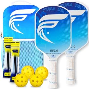 FURA Pickleball Paddle Set of 2 - Lightweight Graphite Rackets for Superior Spin & Control - Includes Bag, Balls & Grips