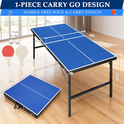 5FT Portable Ping Pong Table, Foldable Indoor/Outdoor Game Table for Adults/Teens, Quick Assembly & Easy Setup - Image 5