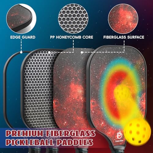 Dulce Dom Pickleball Paddles Set of 4 - USAPA Approved, Fiberglass/Carbon Fiber Pickleball Rackets, Perfect for Beginner