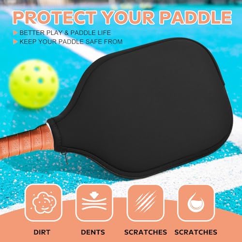 Pickleball Paddle Covers Universal Size Black - Durable Neoprene Storage Bag, 8.6 x 1|2 Inches Zippered Case (Black) P