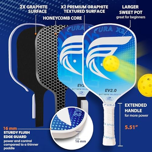 FURA Pickleball Paddle Set of 2 - Lightweight Graphite Rackets for Superior Spin & Control - Includes Bag, Balls & Grips