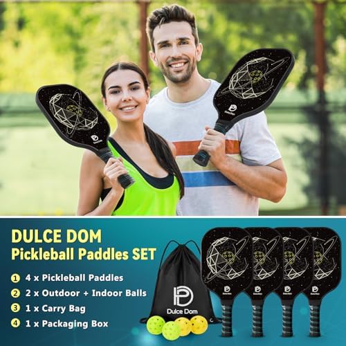 Dulce Dom Pickleball Paddles Set of 4 - USAPA Approved, Fiberglass/Carbon Fiber Pickleball Rackets, Perfect for Beginner