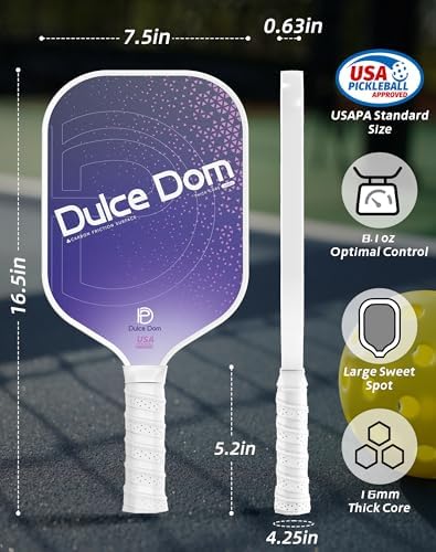 Dulce Dom Pickleball Paddles Set of 4 - USAPA Approved, Fiberglass/Carbon Fiber Pickleball Rackets, Perfect for Beginner