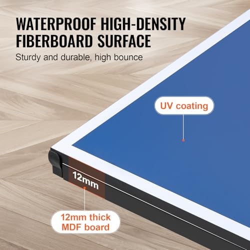 VEVOR Professional Table Tennis Table, Portable MDF Ping Pong Table, Indoor Foldable with Quick Clamp Net, Lockable Whee