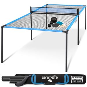 SereneLife Trampoline Ping Pong Table - Heavy Duty Powder Coated Steel Frame - Game Room, Indoor/Outdoor - Large Balls,