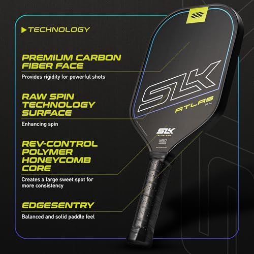 SLK Omega & Atlas Pickleball Paddles | Dual Carbon & Raw Carbon Fiber Face | Powerful Spin & Control for Pickleball Enth
