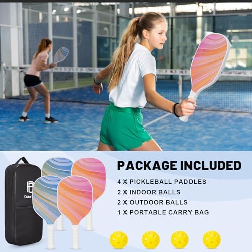 Dulce Dom Pickleball Paddles Set of 4 - USAPA Approved, Fiberglass/Carbon Fiber Pickleball Rackets, Perfect for Beginner