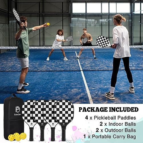 Dulce Dom Pickleball Paddles Set of 4 - USAPA Approved, Fiberglass/Carbon Fiber Pickleball Rackets, Perfect for Beginner