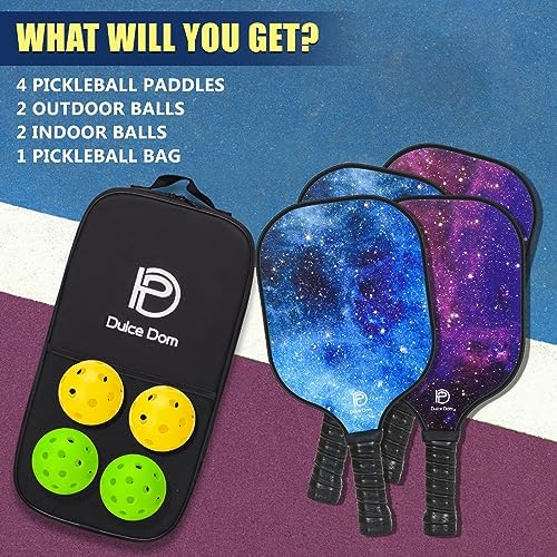 Dulce Dom Pickleball Paddles Set of 4 - USAPA Approved, Fiberglass/Carbon Fiber Pickleball Rackets, Perfect for Beginner