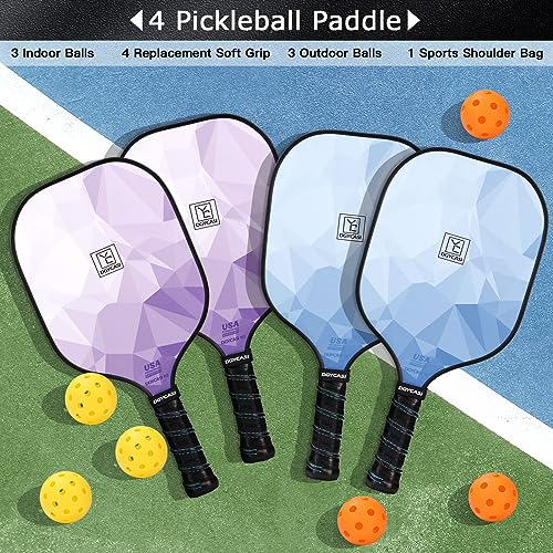 USAPA Approved Pickleball Paddles Set for Women and Men - 4 Paddles, 3 Outdoor, 3 Indoor Balls, Fiberglass Rackets, Over - Image 4