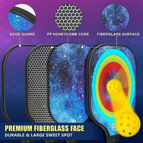 Dulce Dom Pickleball Paddles Set of 4 - USAPA Approved, Fiberglass/Carbon Fiber Pickleball Rackets, Perfect for Beginner