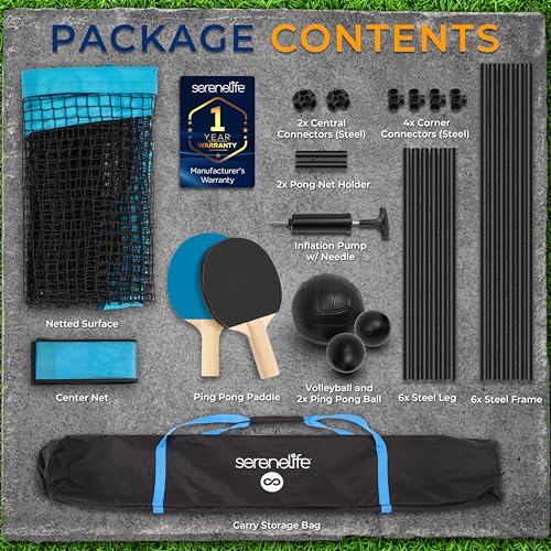 SereneLife Trampoline Ping Pong Table - Heavy Duty Powder Coated Steel Frame - Game Room, Indoor/Outdoor - Large Balls, - Image 6