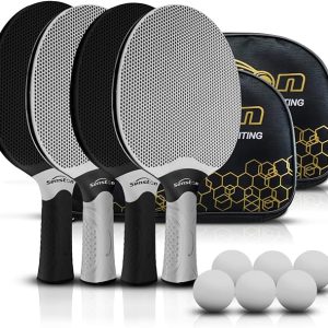 Table Tennis Rackets Set,Professional Ping Pong Paddle Set for 4 Players