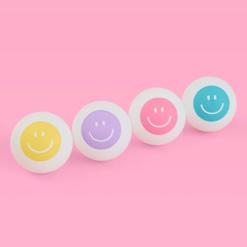 XO Fetti Ping Pong Smiley Balls - 4 pcs, 40mm | Fun Bachelorette Ping Pong Game, Happy Pastel Birthday Party Decorations