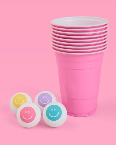 XO Fetti Ping Pong Smiley Balls - 4 pcs, 40mm | Fun Bachelorette Ping Pong Game, Happy Pastel Birthday Party Decorations