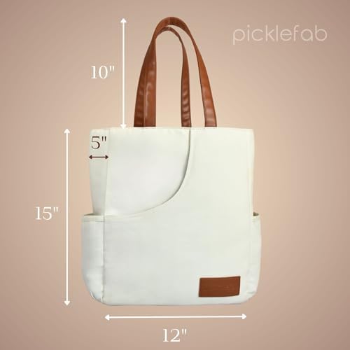 Designer Pickleball Bags for Women | Canvas & Vegan Leather Pickle Ball Tote Bag with Cover Pockets for 4 Paddles | 15"x