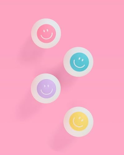 XO Fetti Ping Pong Smiley Balls - 4 pcs, 40mm | Fun Bachelorette Ping Pong Game, Happy Pastel Birthday Party Decorations