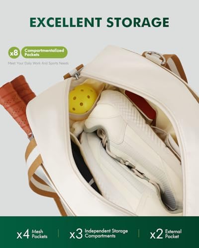 Pickleball Tote Bag for Women Men + Adjustable Shoulder Strap + Fence Hook