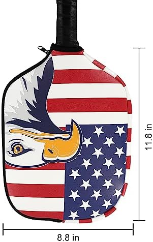 Pickleball Paddle Cover 11.8" L x 9" W American Flag Eagle PatternPU Leather Perfect for Pickleball Players Protection_f