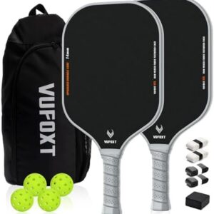 Lightweight Raw Carbon and Glass Fiber Surface Pickleball Paddles Set of 2, USAPA Compliant, 4 Pickle Balls, 4 Tapes, 1