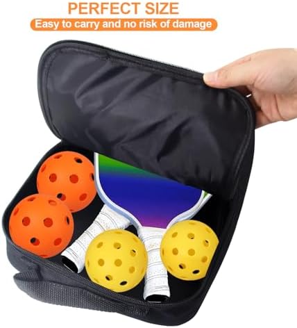 Pickleball Paddle Cover with Pocket Fits 2 Paddles & 4 Balls - Extra Storage Space Zipper Closure Waterproof Material