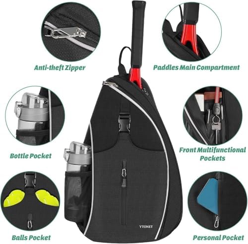 Ytonet Water Resistant Tennis Sling Backpack Crossbody for Men Women | Ytonet Men Women Pickleball Badminton Rackets Co