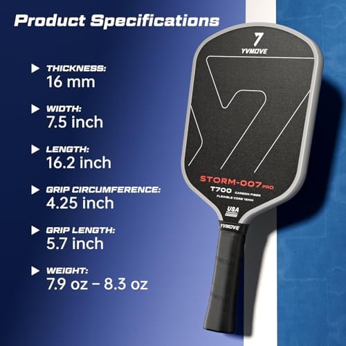 Pickleball Paddle T700 Raw Carbon Fiber Surface 16mm STR-Core Power Polymer Core Premium Pickle Ball Racket USAPA Approv
