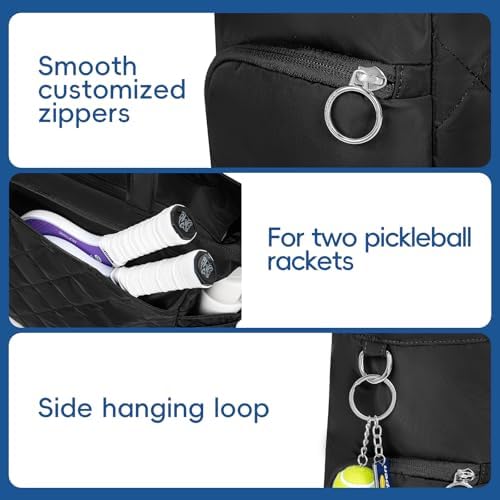 Pickleball Tote Bag for Men and Women - Extra-Large Quilted Tennis Tote with Shoe Compartment, Water-Resistant & Lightwe