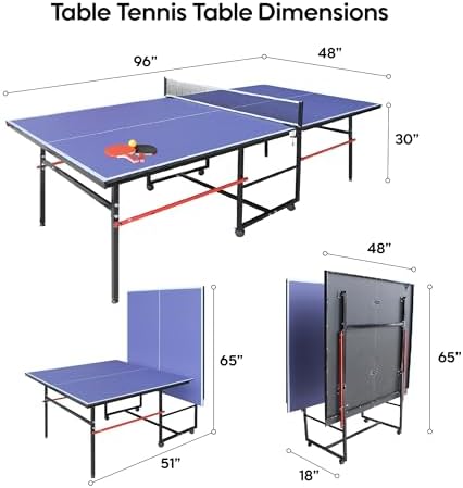 Professional Foldable Ping Pong Table for Indoor & Outdoor Activities - 8FT Mid-Size Table Tennis Table with Net, 2 Tabl