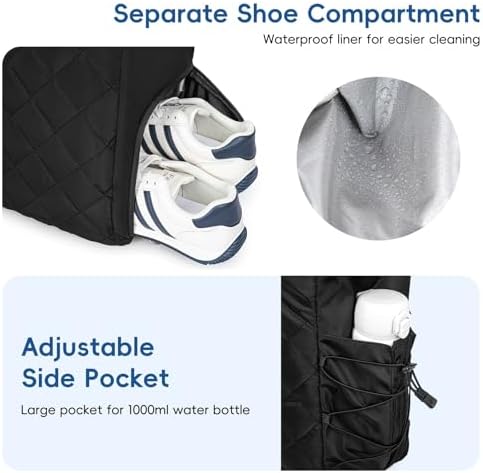 Pickleball Tote Bag for Men and Women - Extra-Large Quilted Tennis Tote with Shoe Compartment, Water-Resistant & Lightwe