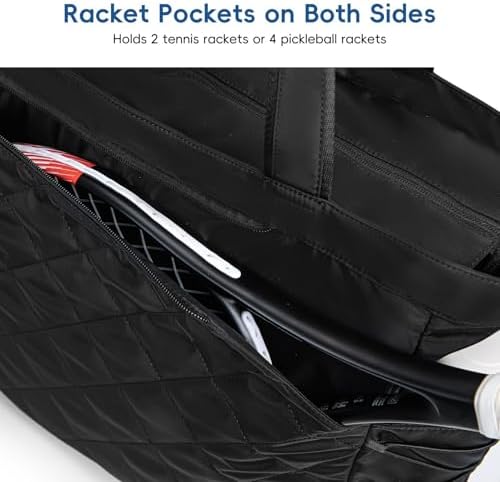 Pickleball Tote Bag for Men and Women - Extra-Large Quilted Tennis Tote with Shoe Compartment, Water-Resistant & Lightwe