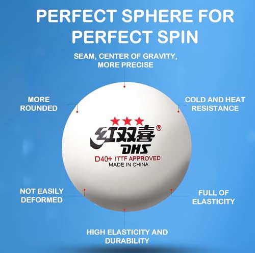 Double Happiness DHS 3-Star Table Tennis Balls for Professionals in Tournaments Perfect Sphere Perfect Spin and Excellen